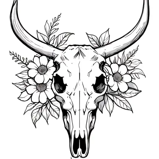 flowers, cow skull, Zach Bryan lyrics tattoo design idea