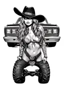outlaw cowgirl bent over chevy truck  tattoo design idea
