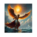 Icarus falls down from the sun and his wings have already started to burn, but they are still visible and he reaches out tattoo design idea