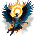 Icarus falls down from the sun and his wings have already started to burn, but they are still visible and he reaches out tattoo design idea