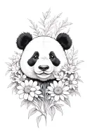 panda whos face is morphed into flowers growing tattoo design idea