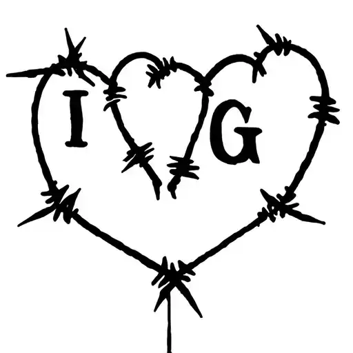 two barbed wire hearts  linked with I and G initials  tattoo design idea