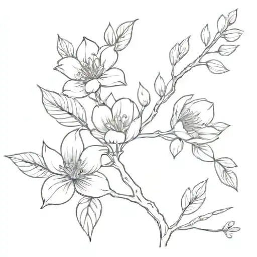 create 5 Flower Branches with fine lines tattoo design idea