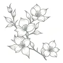create 5 Flower Branches with fine lines tattoo design idea