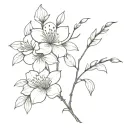 create 5 Flower Branches with fine lines tattoo design idea
