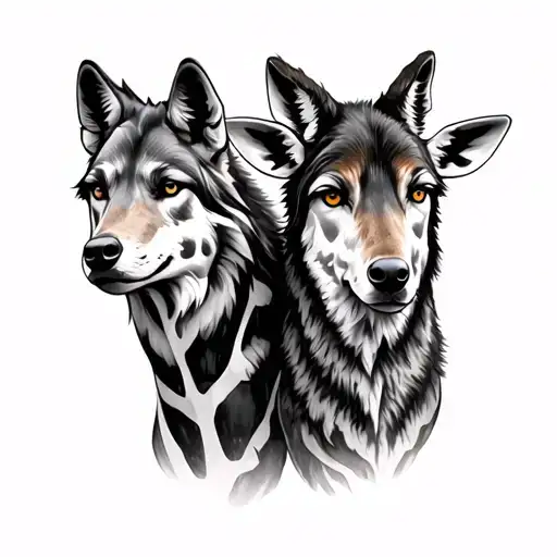 wolf and giraffe  tattoo design idea