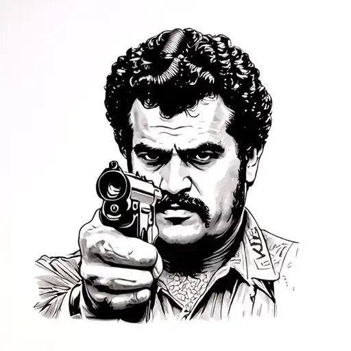 Pablo Escobar with a gun tattoo design idea