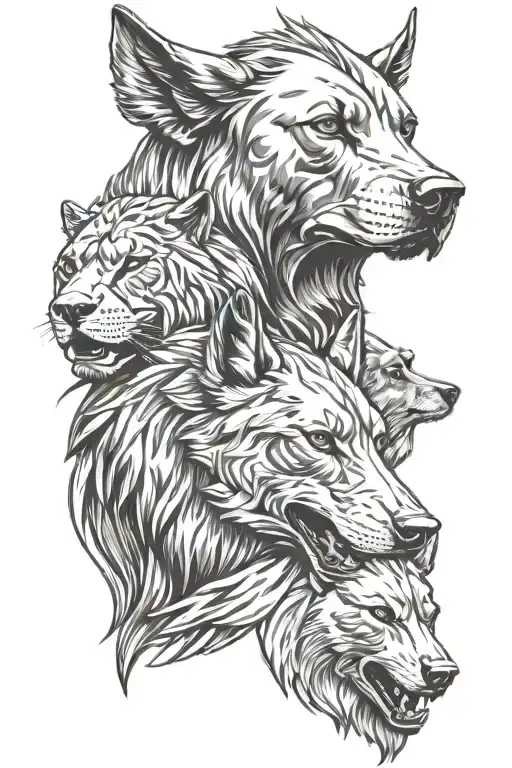 Doberman dog, lion head, wolf, bear, eagle. tattoo design idea