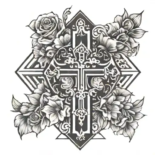 cross, homosexual sign, flowers, geometry tattoo design idea