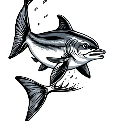 mullet fish jumping dolphin tattoo design idea