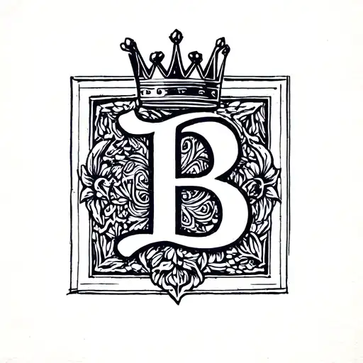 letter b with a crown on top inside of a square  tattoo design idea