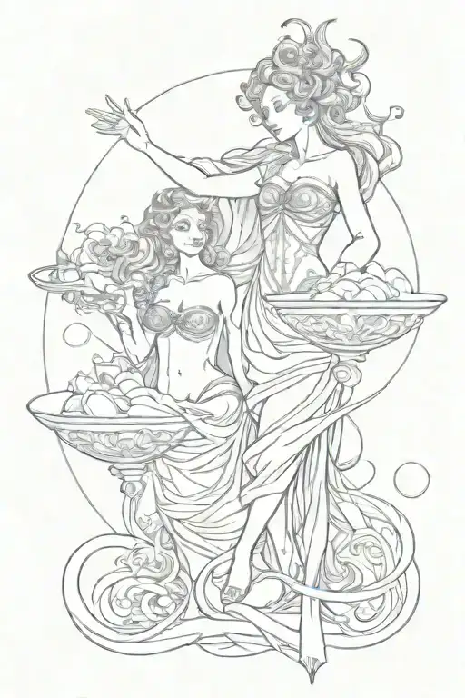 Create a tatoo sketch of combination of Aquarius and Libra, for a sleeve  tattoo design idea