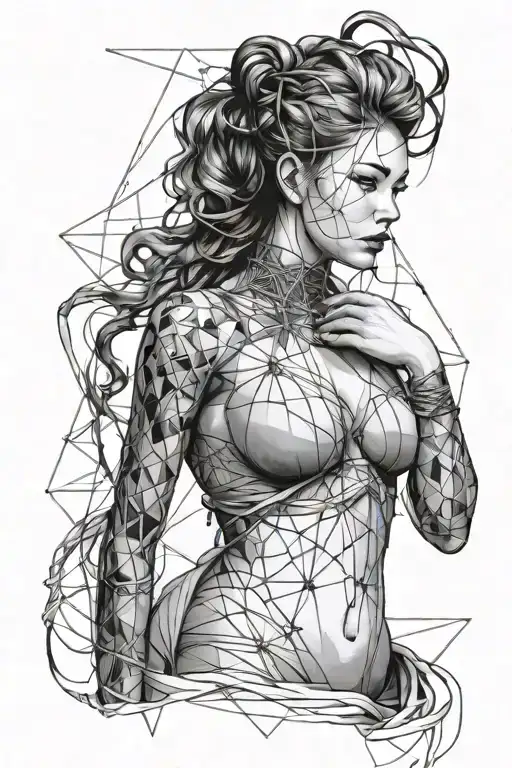 beautiful women in shibari realism and geometric surrounding tattoo design idea