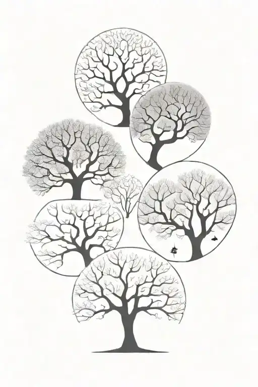 a tree in 4 different seasons changing tattoo design idea