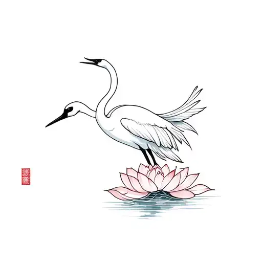 Japanese crane with lotus flower tattoo design idea