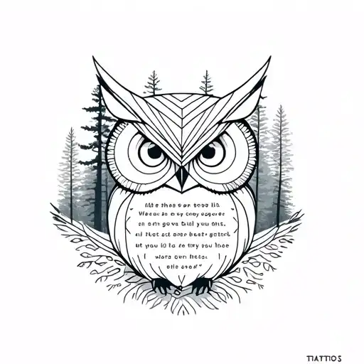 Owl and forest using geometric shapes with a quote tattoo design idea