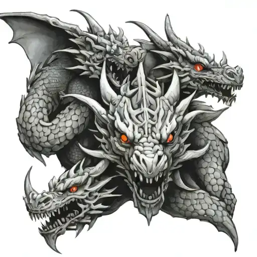 A three-headed dragon that is eating people. tattoo design idea