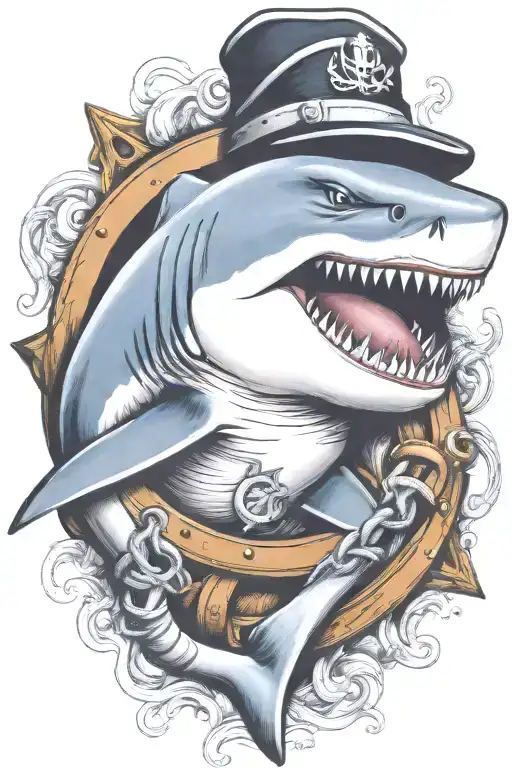 shark biting an anchor  tattoo design idea