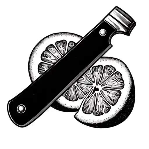 neo trad fruit slices and knife tattoo design idea