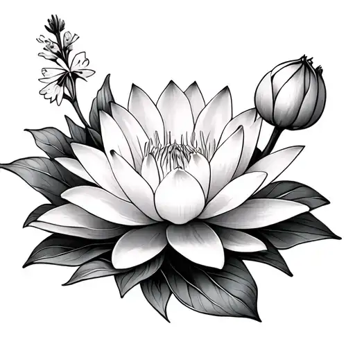 Water Lily And Larkspur tattoo design idea
