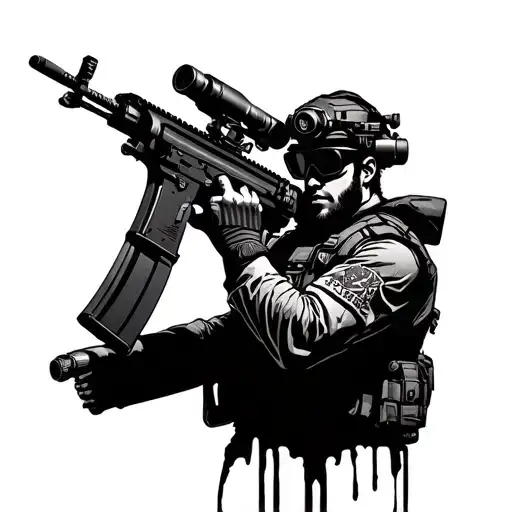 an assault man with M16 rifle and NVG and the whole equipment  tattoo design idea