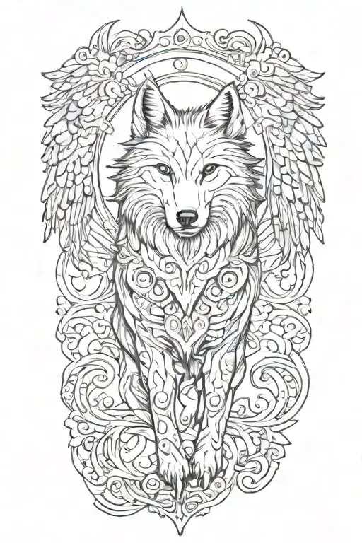 Wolf with angel wings tattoo design idea