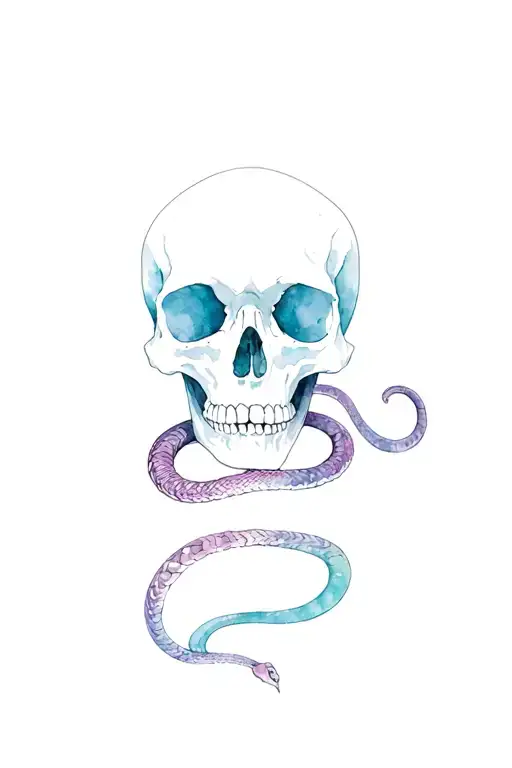 Depression skull with snake tattoo design idea
