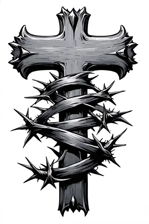 three nail cross wrapped with thorns tattoo design idea