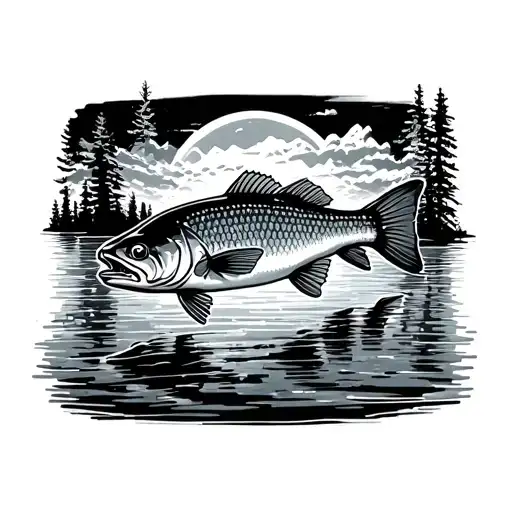 lac seul lake outline with walleye scales shading inside of lake outside tattoo design idea