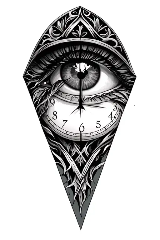 Sanding clock and eye in a triangle tattoo design idea