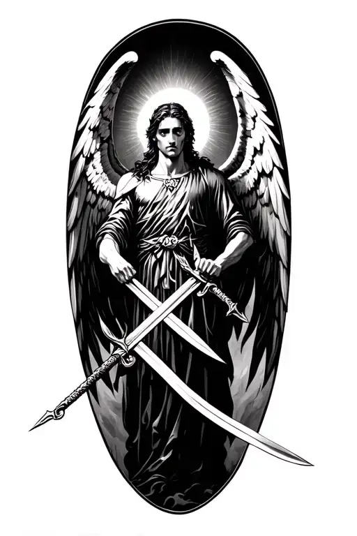  Archangel Gabriel fighting with their swords tattoo design idea