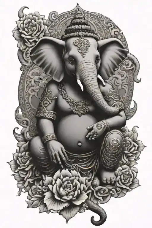elegant elephant buddha genre tattoo design idea