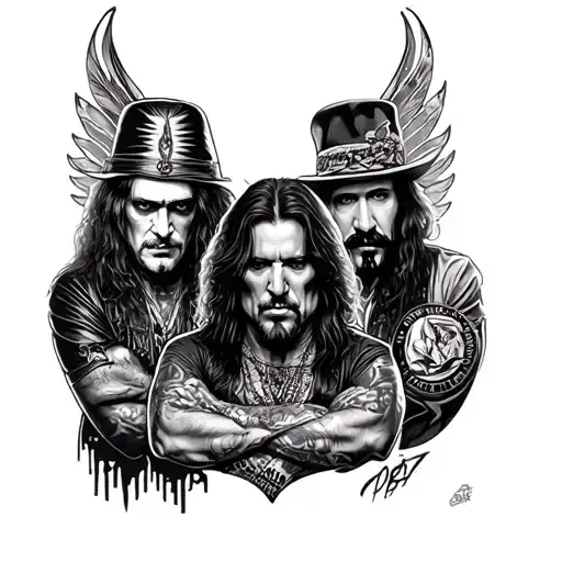 full sleeve of metal music icons ( Ozzy Osbourne, james hetfield, lemmy etc) tattoo design idea