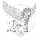 valkyrie with wings lion dots lines sketch for woman tattoo design idea