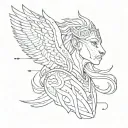 valkyrie with wings lion dots lines sketch for woman tattoo design idea