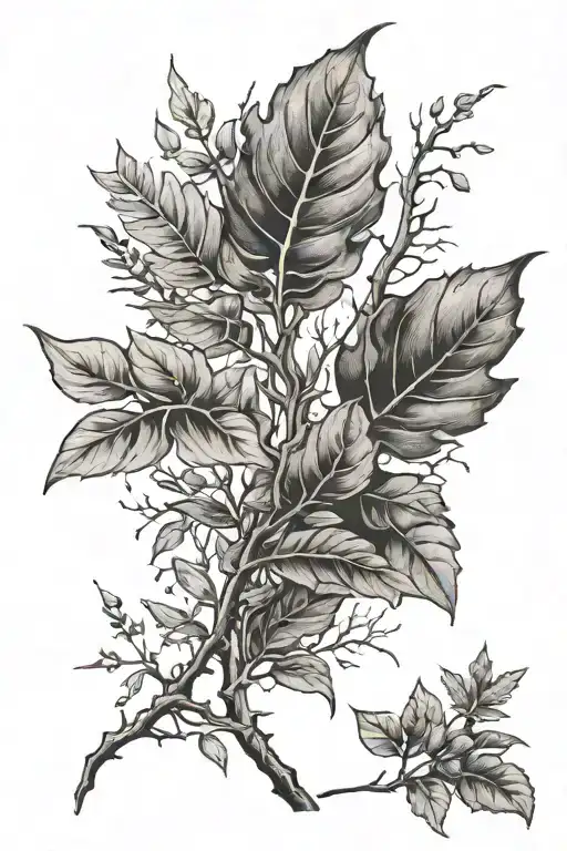 fallout greenery leaves and branches tattoo design idea