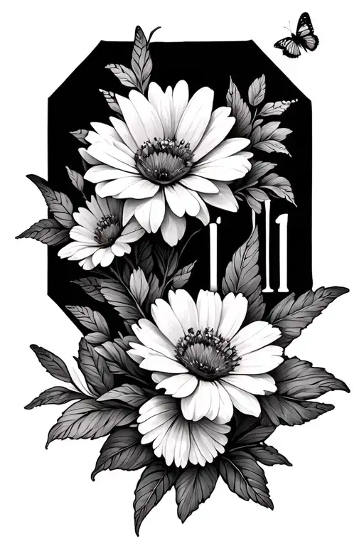 flowers, pentagon 9/11, butterflies tattoo design idea