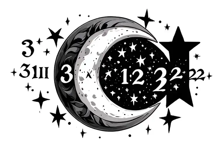 roman numerals 3 12 22 with a cresent moon and stars tattoo design idea