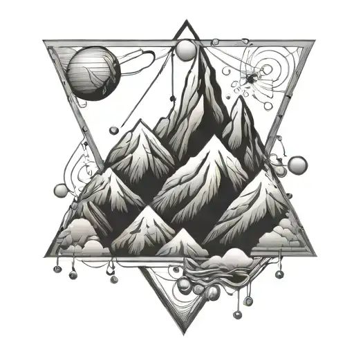 serotonin molecular shape with mountains tattoo design idea