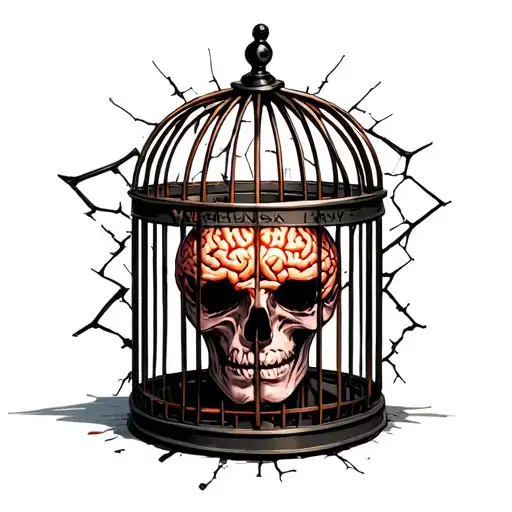 a broken cage with a brain inside tattoo design idea