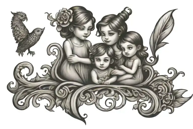 family symbol 2 daughters tattoo design idea