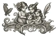family symbol 2 daughters tattoo design idea