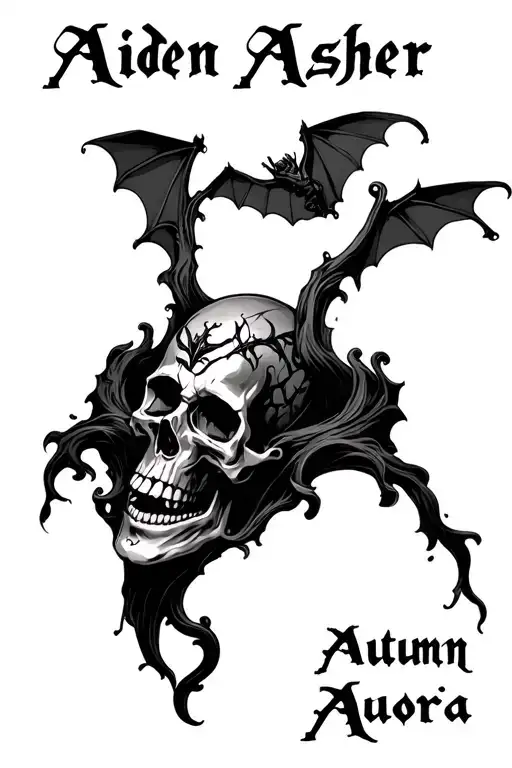 "Aiden Asher Autumn Aurora" skulls bats haunted tattoo design idea