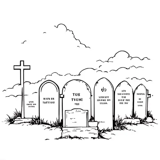 cemetery setting five gravestones four in front, one behind bigger than the rest drying idea tattoo design idea