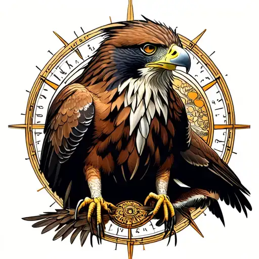 Vegvisir and hawk intertwined tattoo design idea