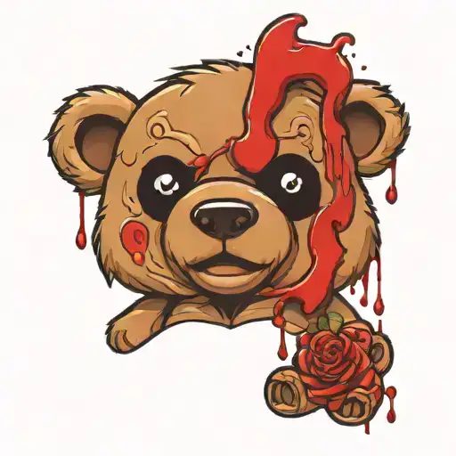 teddy bear with blood tattoo design idea