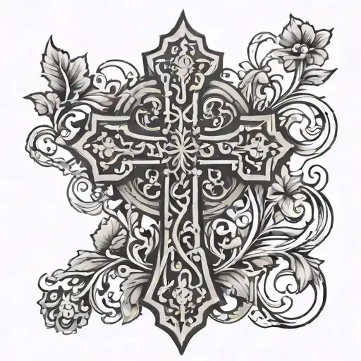 orthodox cross with vines wrapped tattoo design idea