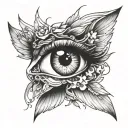 nearly closed eye, angelic style tattoo design idea