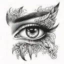 nearly closed eye, angelic style tattoo design idea