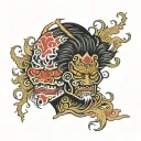 sad face behind a happy mask tattoo design idea